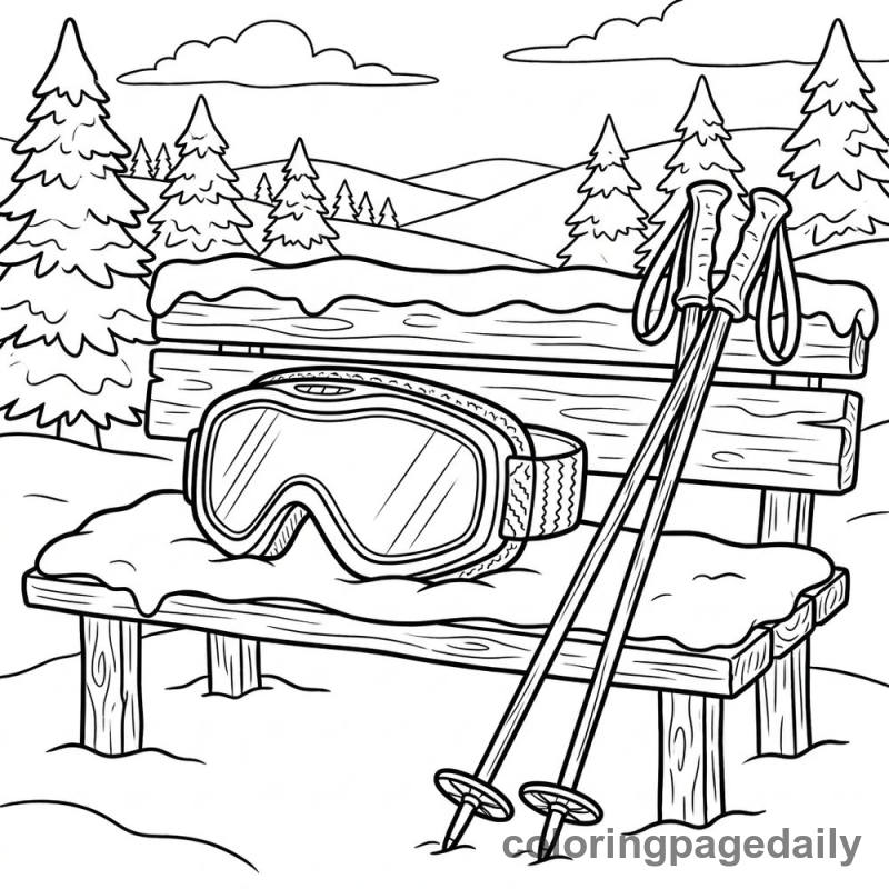 Winter Ski Goggles And Poles - Colored reference example