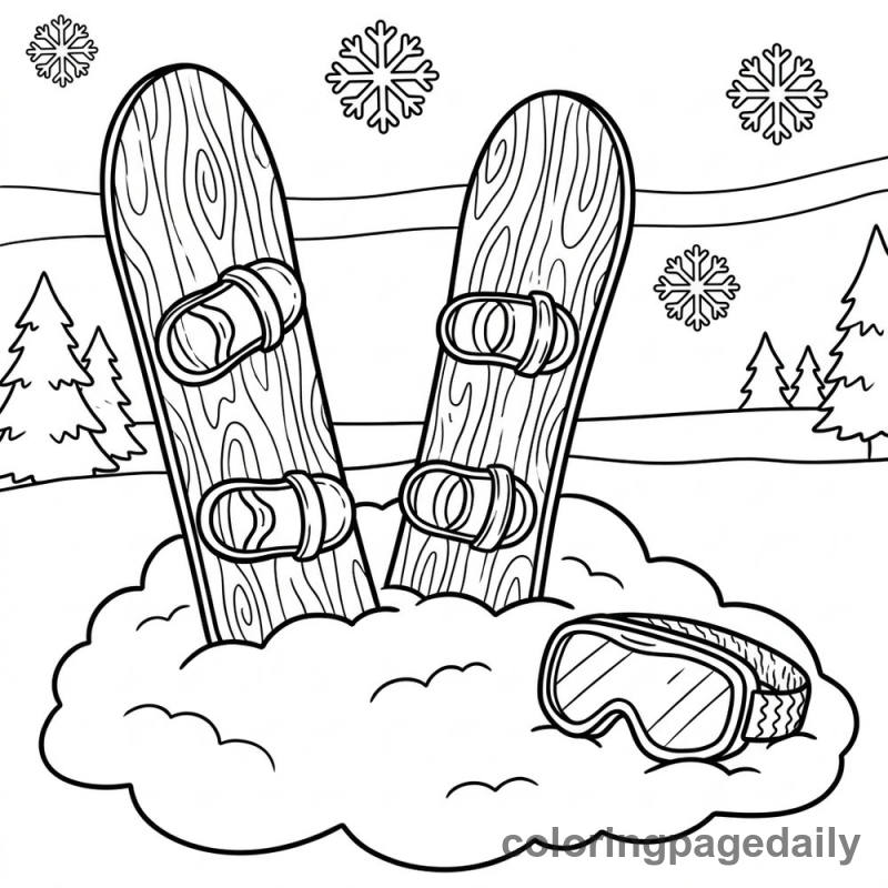 Winter Snowboards And Goggles - Daily printable coloring page in Winter and Snow Season category