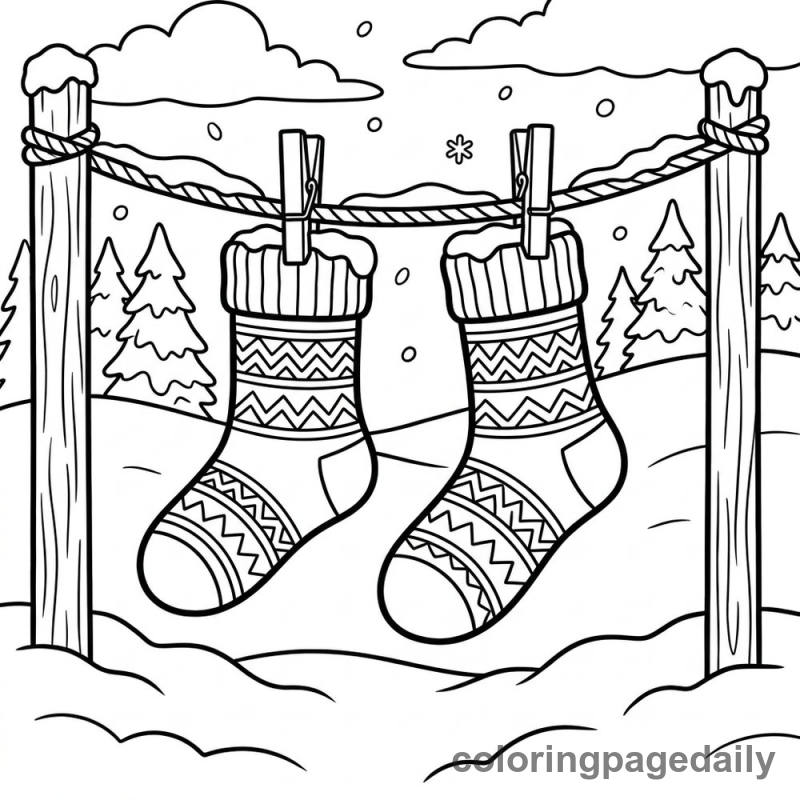 Winter Socks On Clothesline - Colored reference example