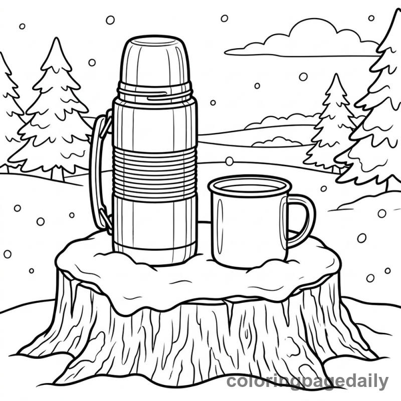 Winter Thermos And Mug - Daily printable coloring page in Winter and Snow Season category