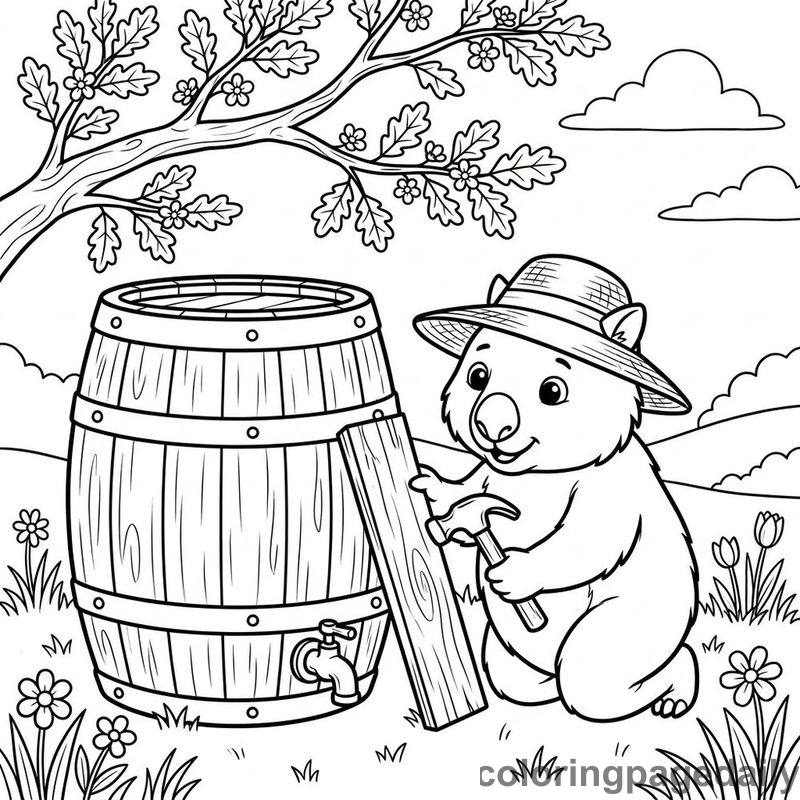 Wombat Assembling Rain Barrel - Colored reference example