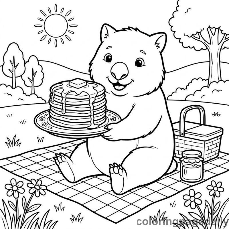 Wombat Balancing Fresh Pancakes - Colored reference example