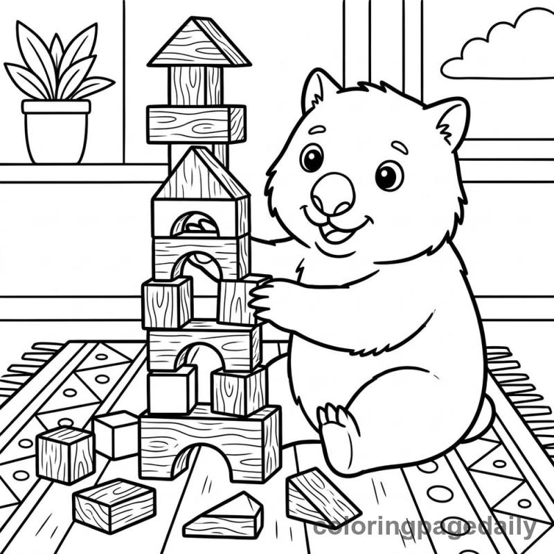Wombat Building Block Tower - Daily printable coloring page in Animals category