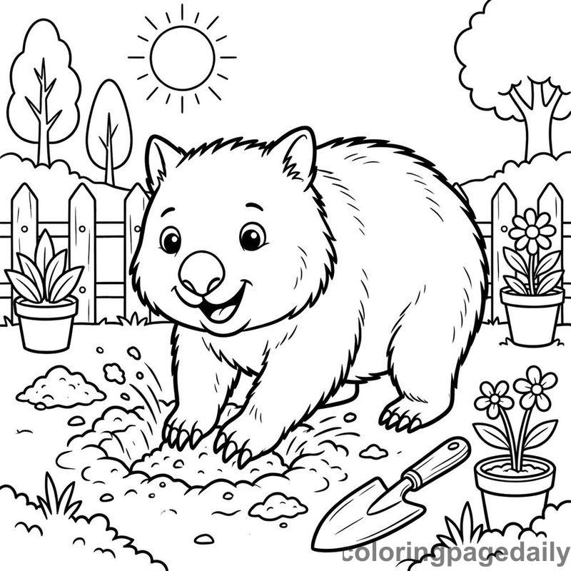 Wombat Digging Hole - Daily printable coloring page in Animals category