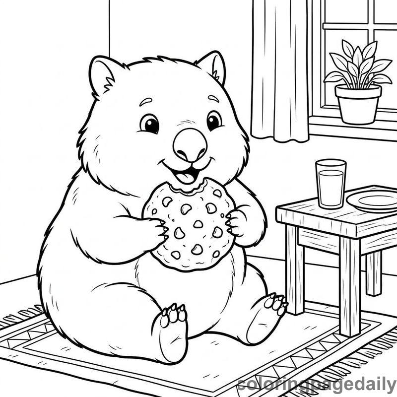 Wombat Eating Cookie - Daily printable coloring page in Animals category