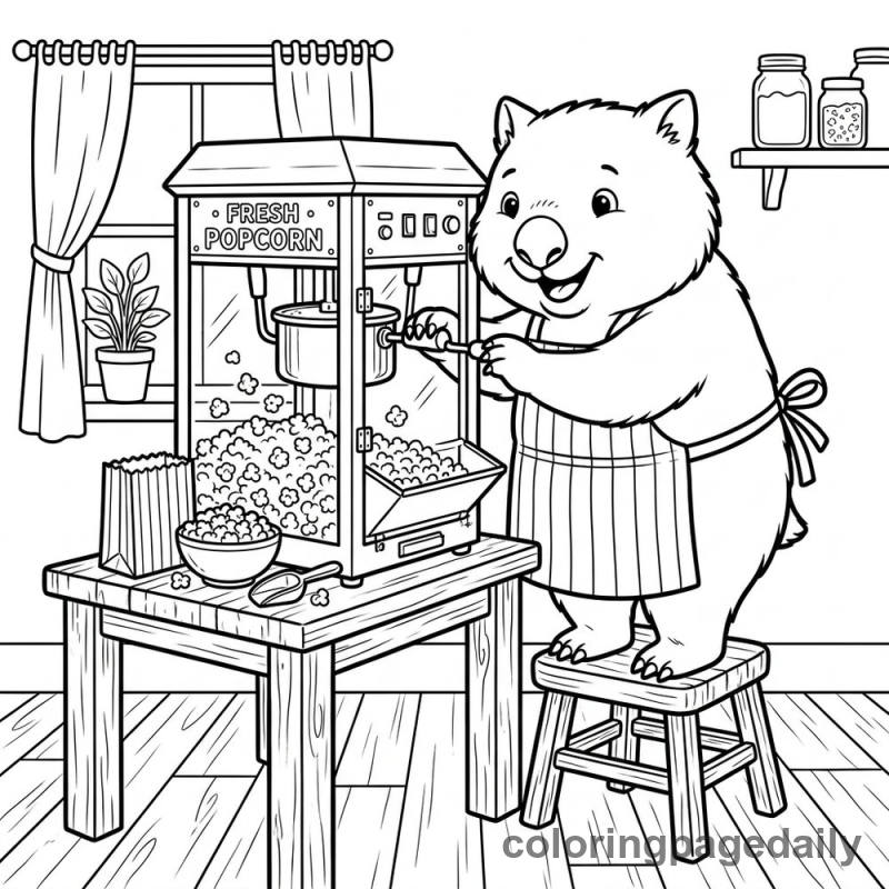 Wombat Making Fresh Popcorn - Colored reference example