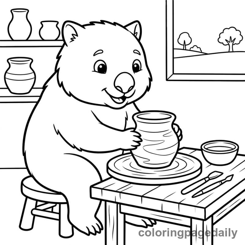 Wombat Making Pottery - Daily printable coloring page in Animals category