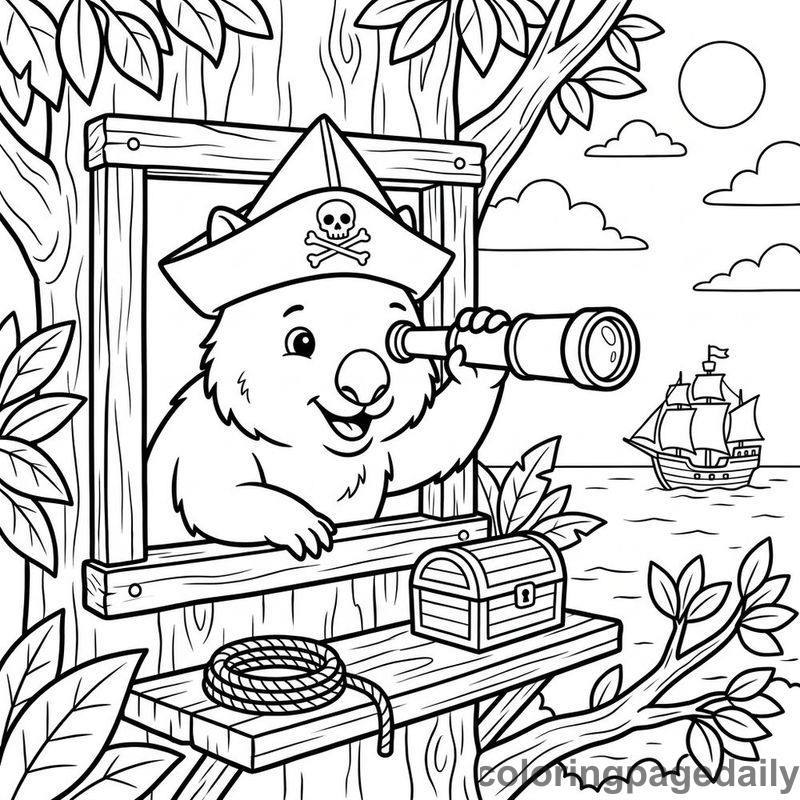 Wombat Pirate Adventure - Daily printable coloring page in Animals category