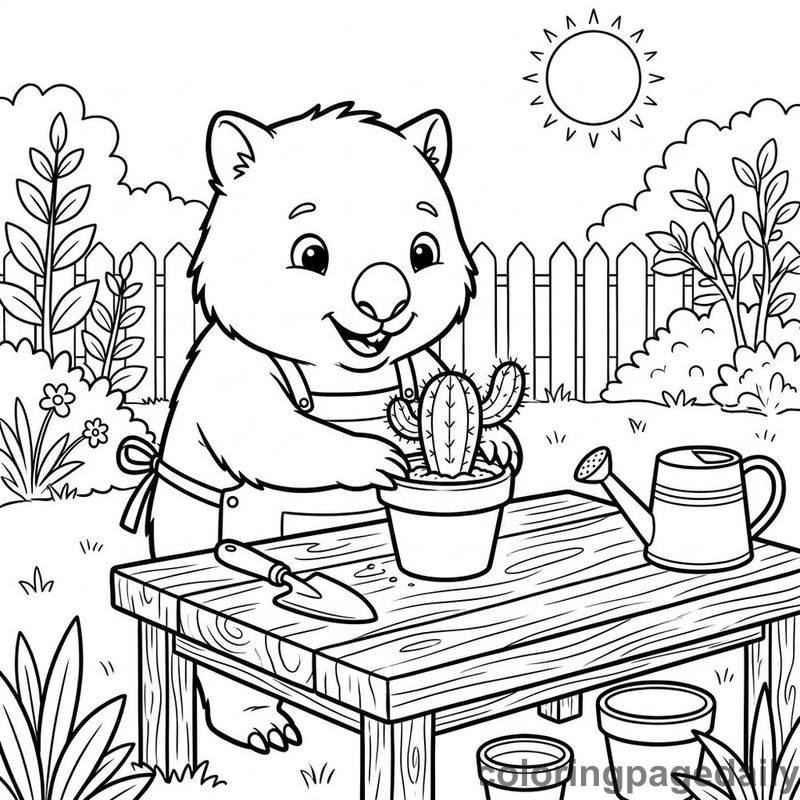 Wombat Planting A Cactus - Colored reference example