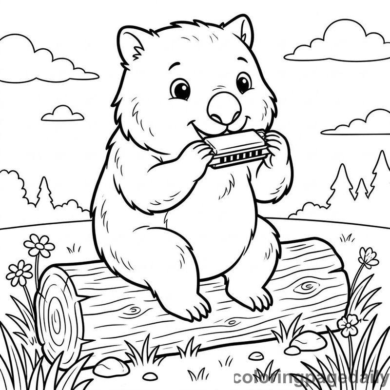 Wombat Playing Harmonica - Colored reference example