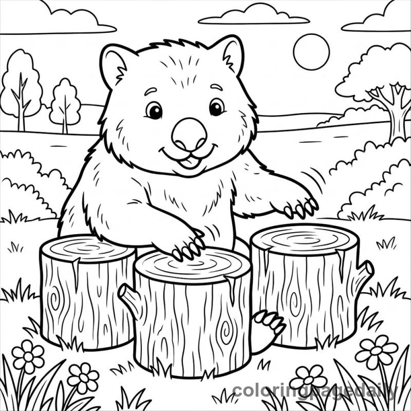Wombat Playing Log Drums - Colored reference example