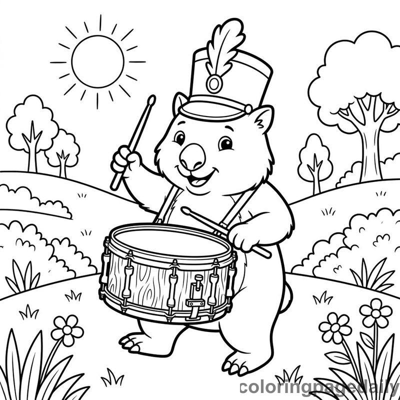 Wally the Wombat's Happy Hilltop Parade - story illustration coloring page
