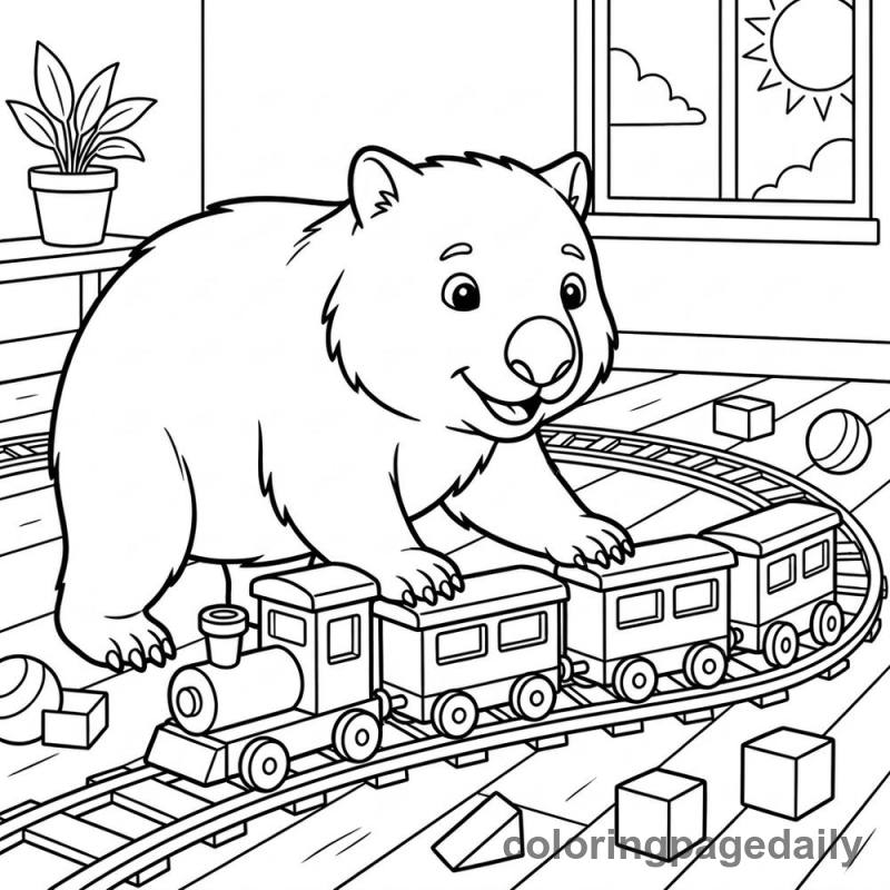 Wombat Playing Train - Colored reference example