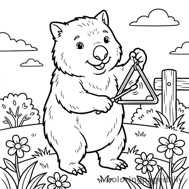 Wombat Playing the Triangle - Colored reference example