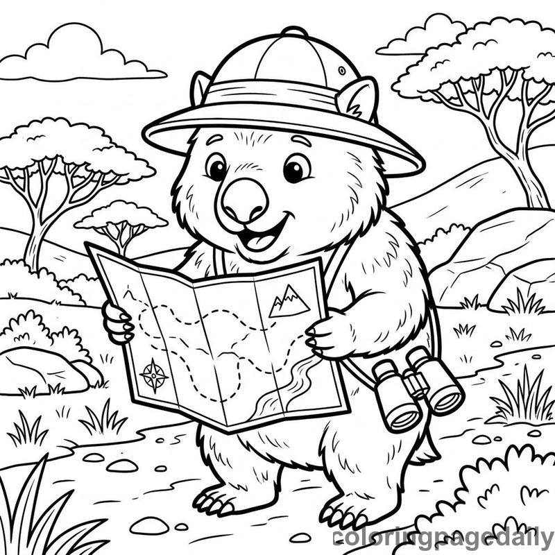 Wombat Safari Explorer - Daily printable coloring page in Animals category