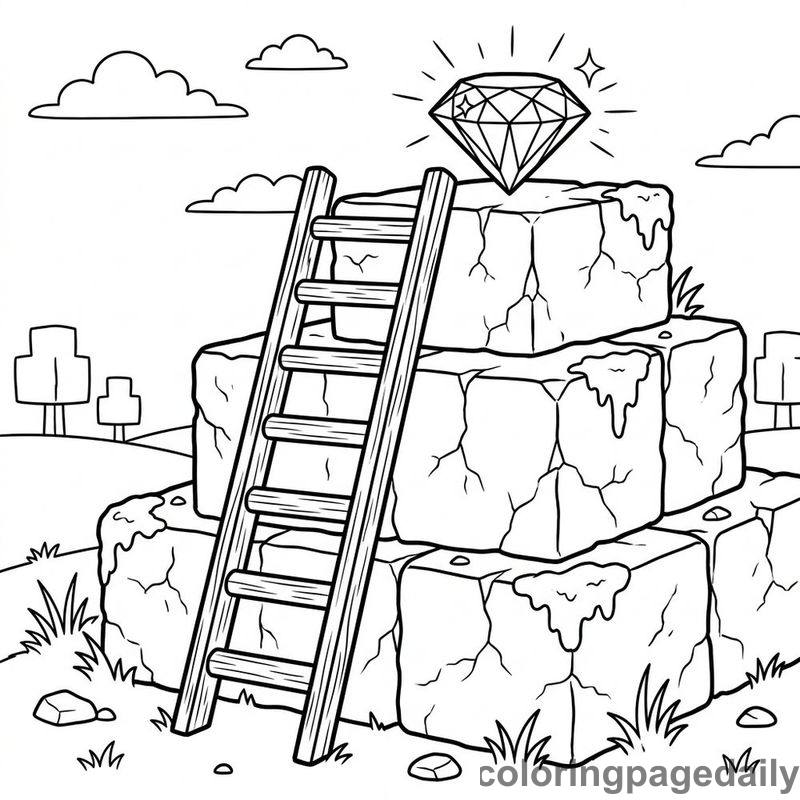 Wooden Ladder Climbing Stone Platforms - Daily printable coloring page in Video Games and Pixel Art category