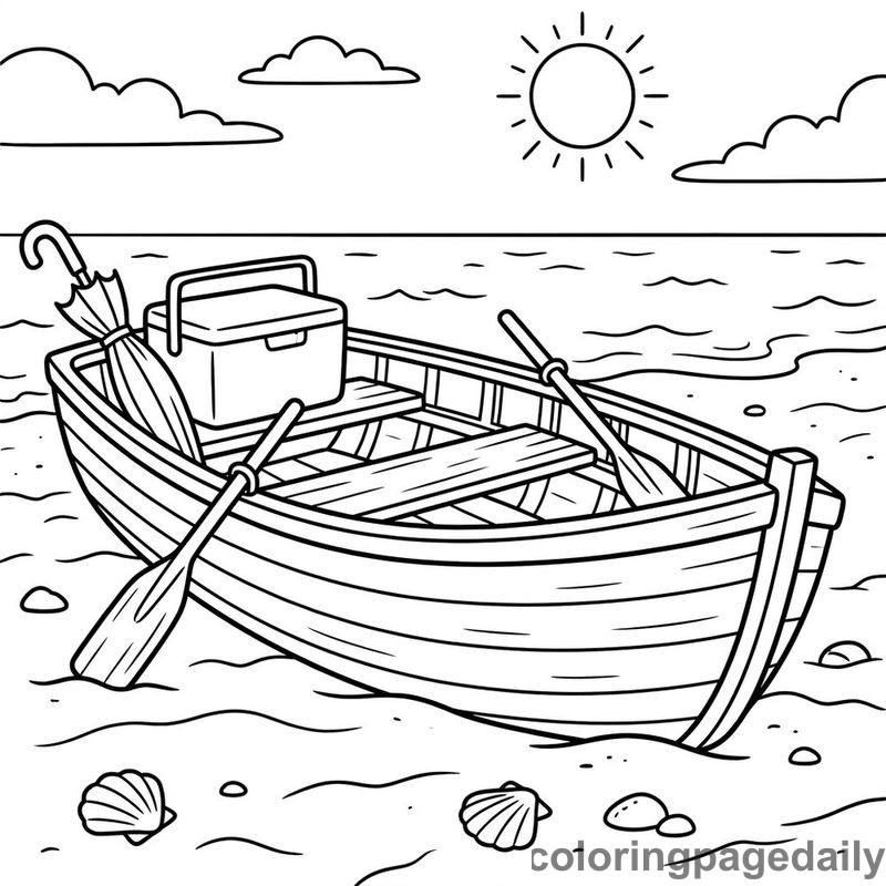 Wooden Rowboat On Beach - Colored reference example