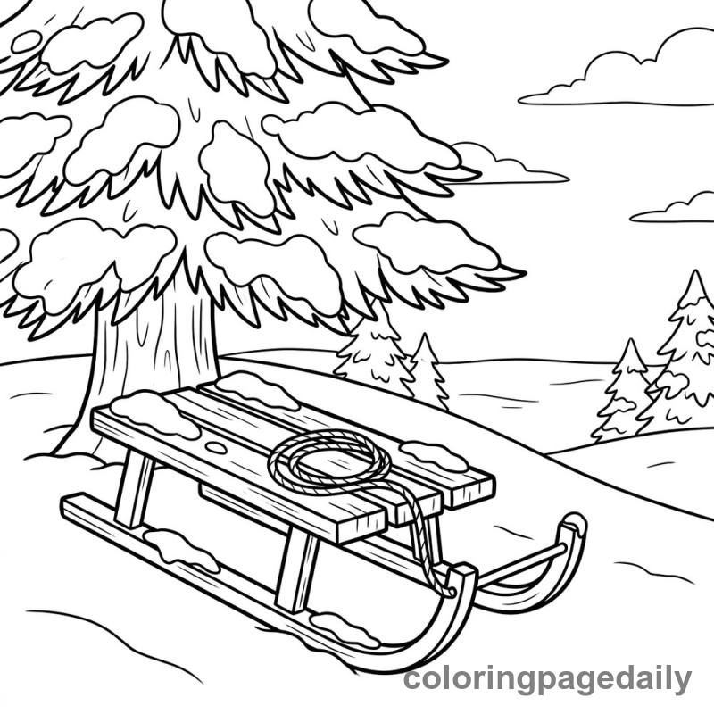 Wooden Sled Ready to Go - Daily printable coloring page in Winter and Snow Season category