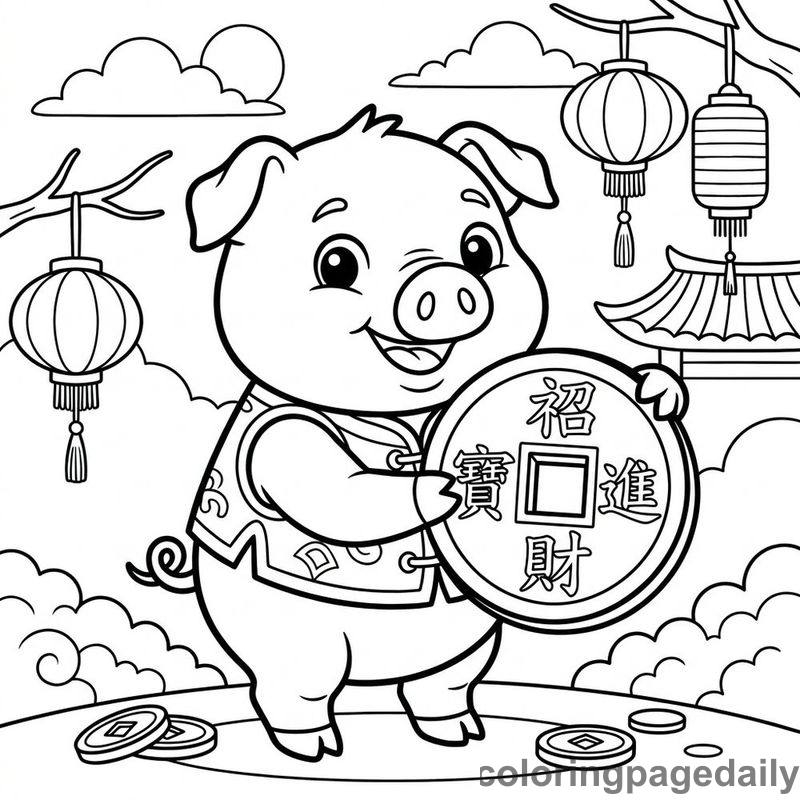 Year Of The Pig - Daily printable coloring page in Chinese New Year category
