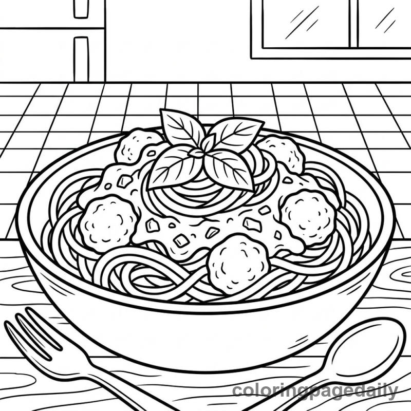 A Yummy Bowl of Spaghetti - Colored reference example