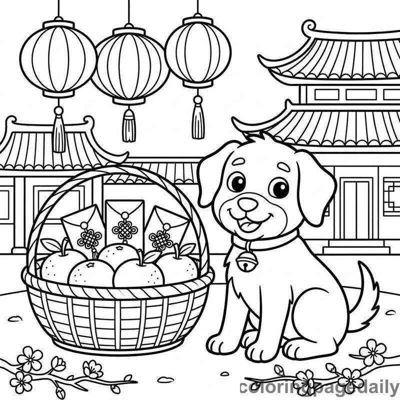 Zodiac Dog Festive Basket - Colored reference example