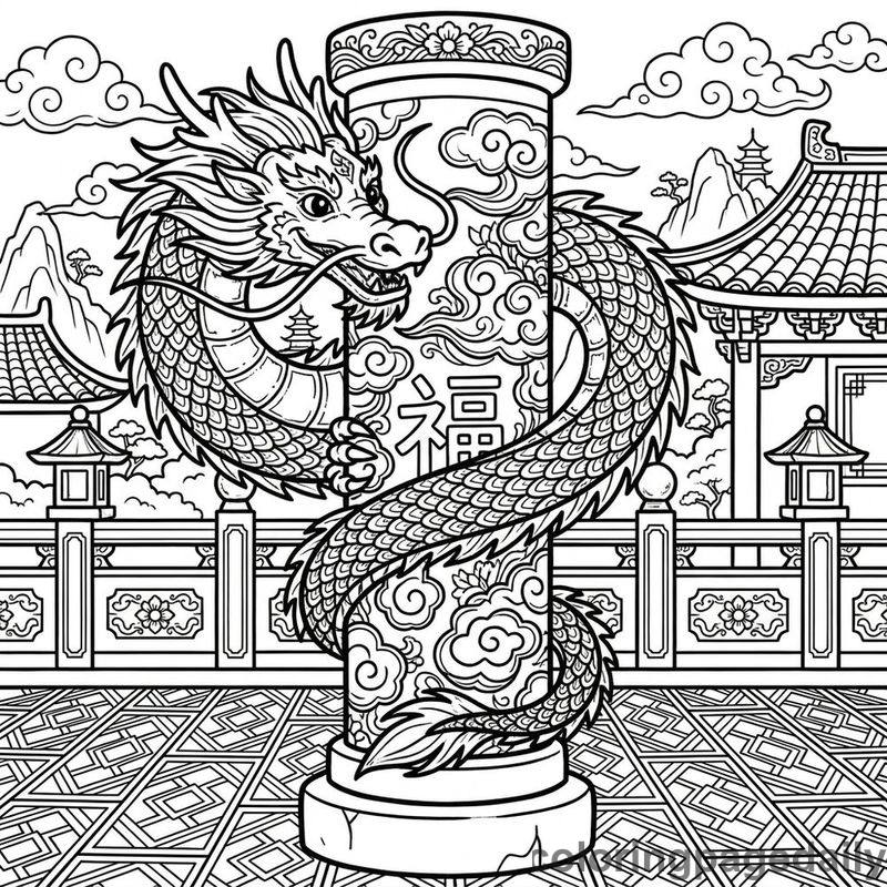 Zodiac Dragon Stone Pillar - Colored reference example
