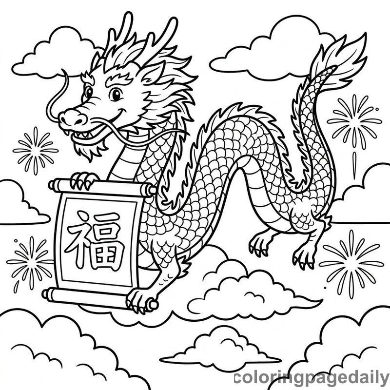 Zodiac Dragon With Scroll - Colored reference example