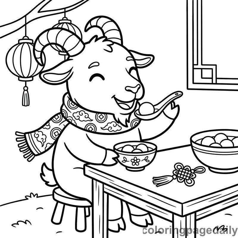 Zodiac Goat Eating Sweet Tangyuan - Colored reference example