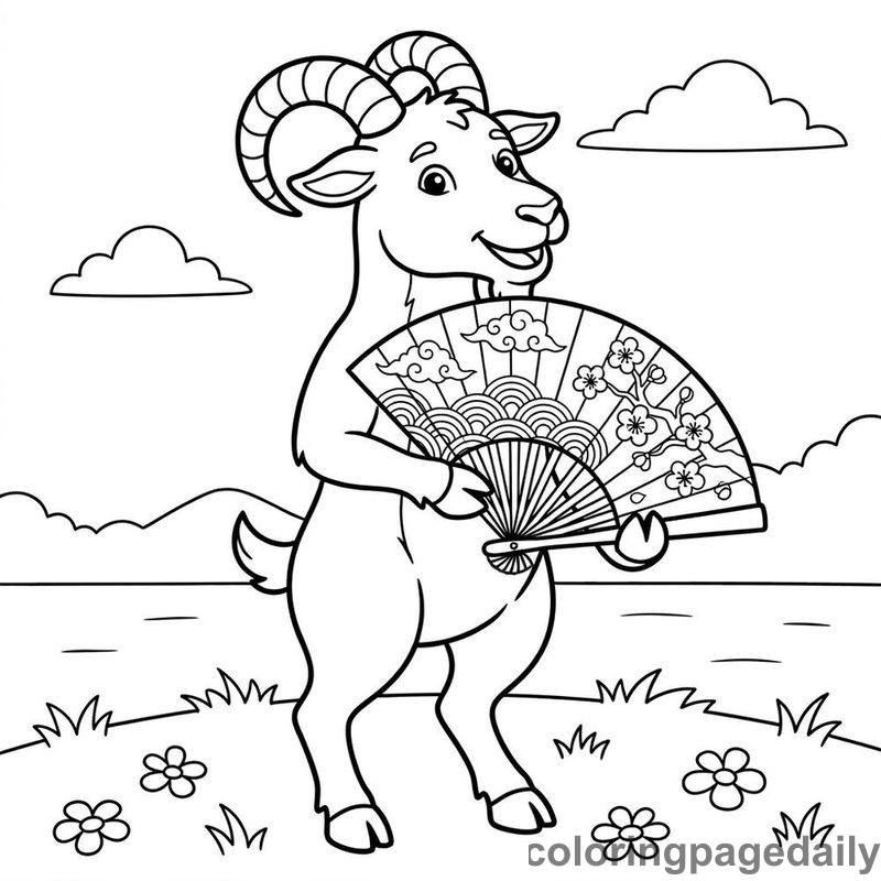Zodiac Goat With Fan - Colored reference example