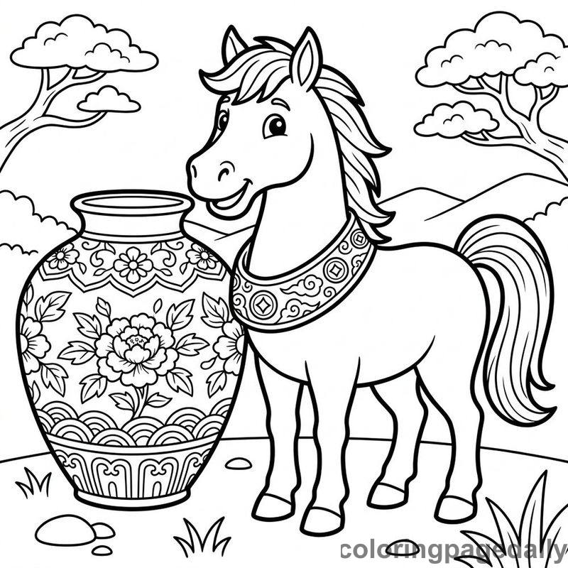 Zodiac Horse With Vase - Colored reference example