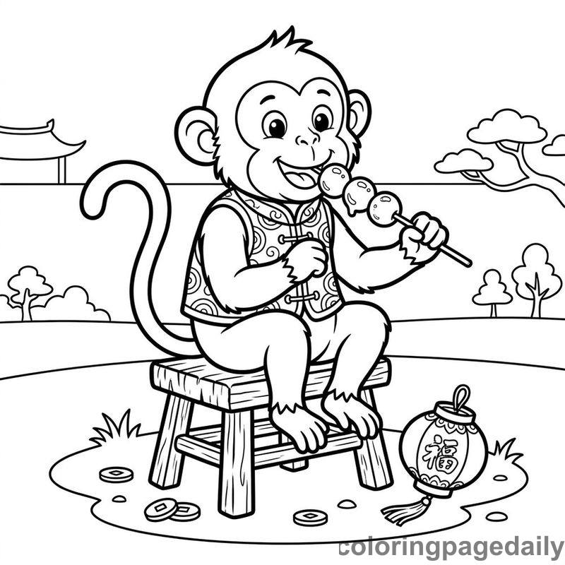 Zodiac Monkey Eating Tanghulu - Colored reference example