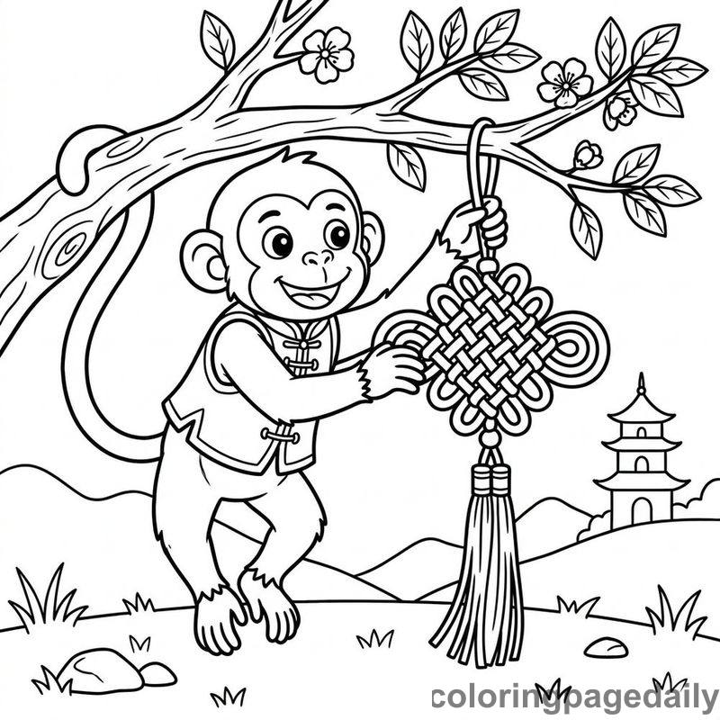 Zodiac Monkey Hanging Knot - Colored reference example