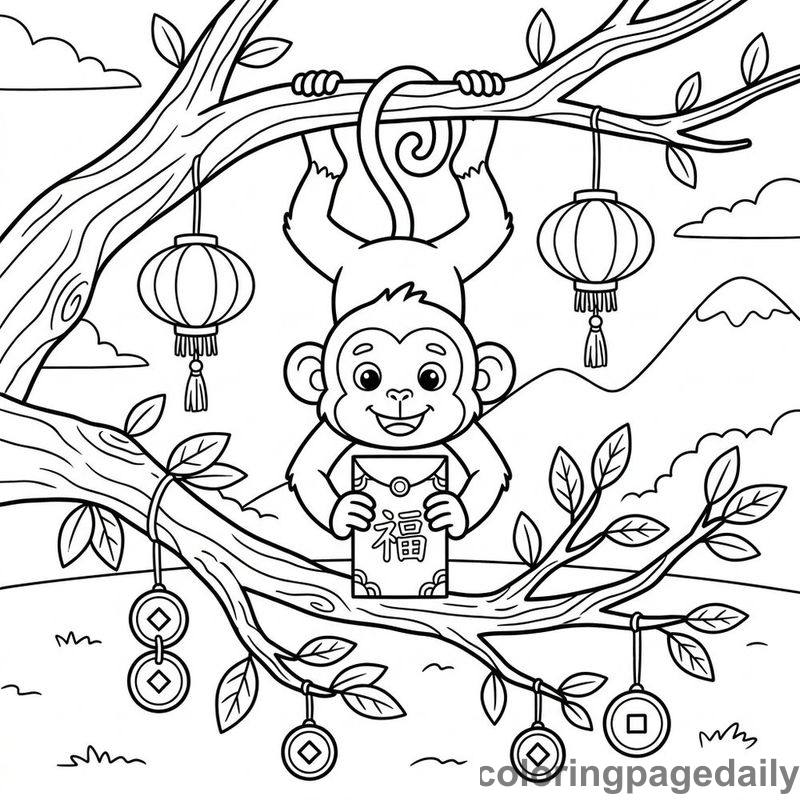 Zodiac Monkey Red Envelope - Colored reference example