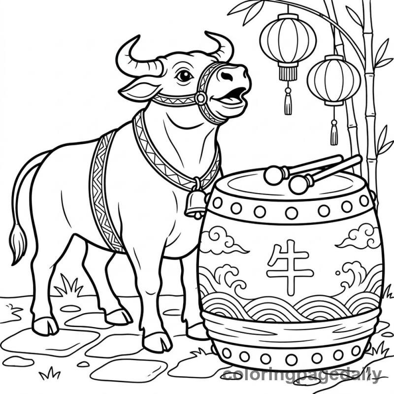 Zodiac Ox With Drum - Colored reference example