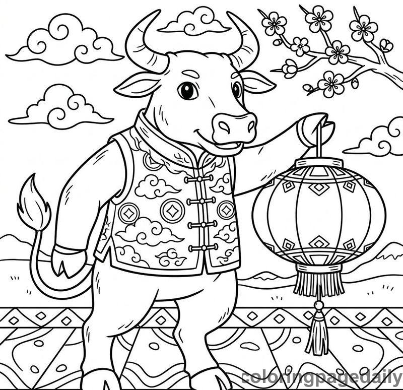Zodiac Ox With Lantern - Colored reference example