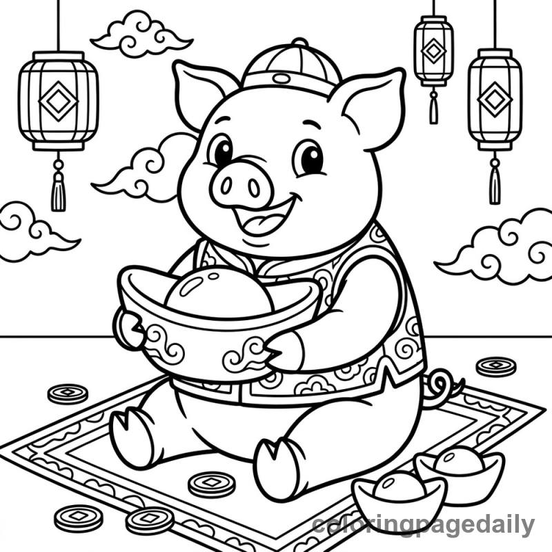 Zodiac Pig With Ingot - Colored reference example