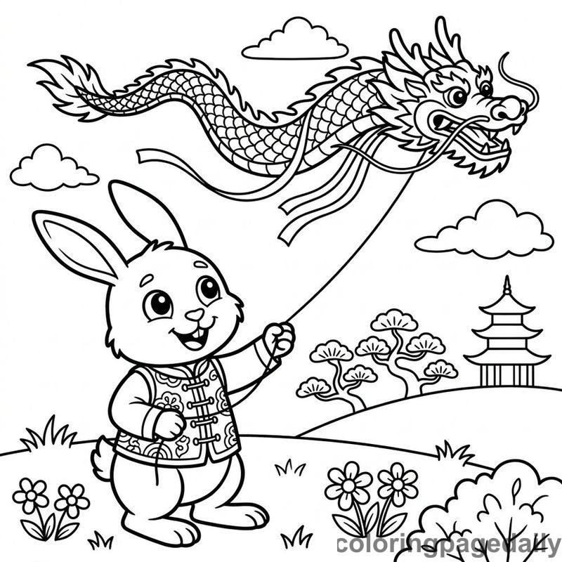 Zodiac Rabbit Dragon Kite - Colored reference example