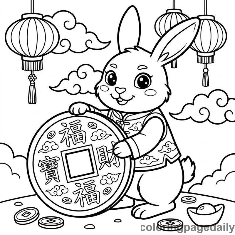 Zodiac Rabbit With Coin - Colored reference example