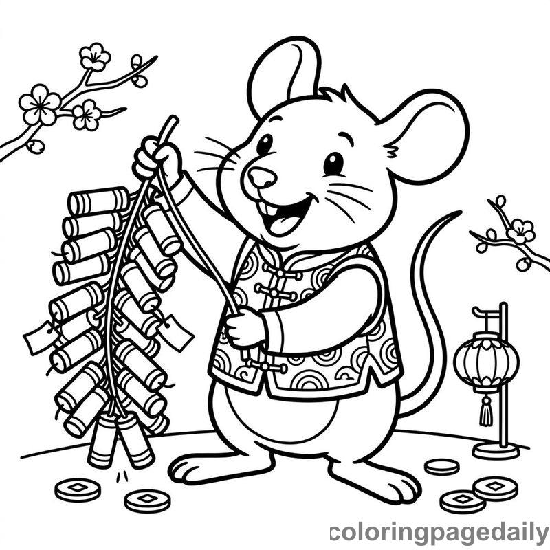 Zodiac Rat With Firecrackers - Colored reference example