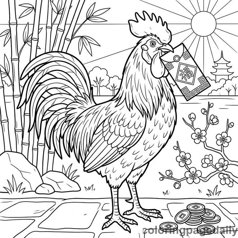 Zodiac Rooster Red Envelope - Colored reference example