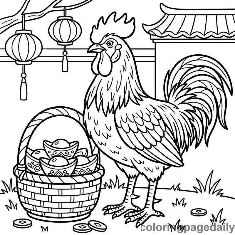 Zodiac Rooster With Ingots - Colored reference example