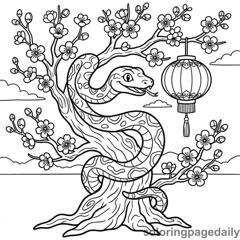 Zodiac Snake And Plum Blossoms - Colored reference example