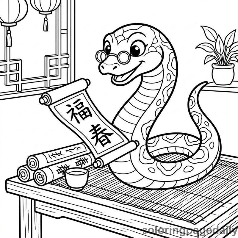 Zodiac Snake Reading Scroll - Colored reference example
