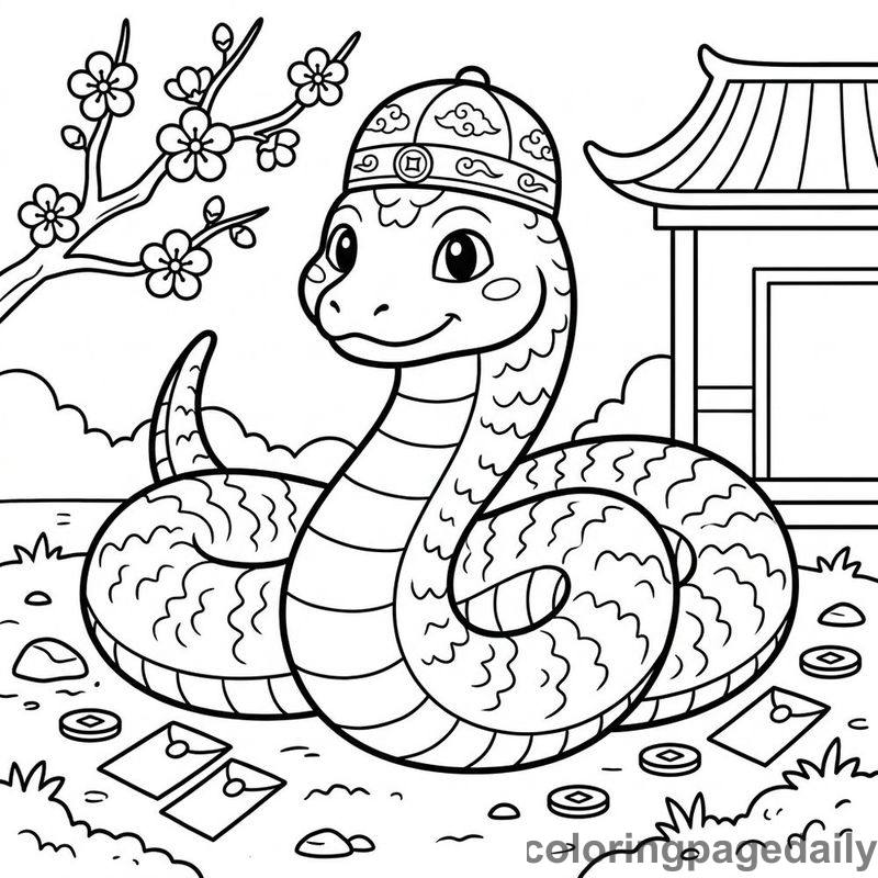 Zodiac Snake Wearing Hat - Colored reference example