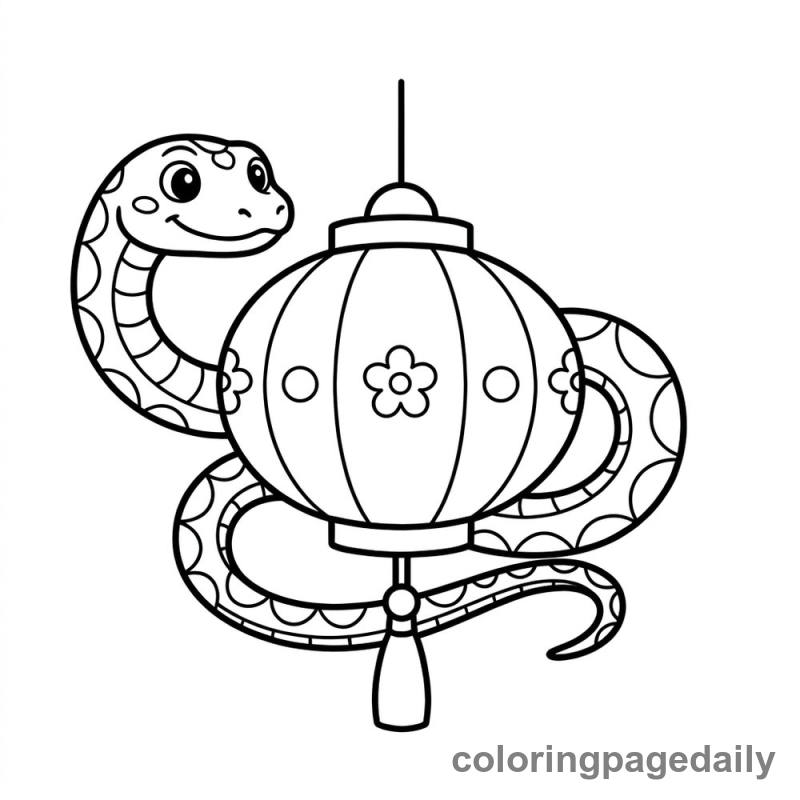 Zodiac Snake With Lantern - Daily printable coloring page in Chinese New Year category