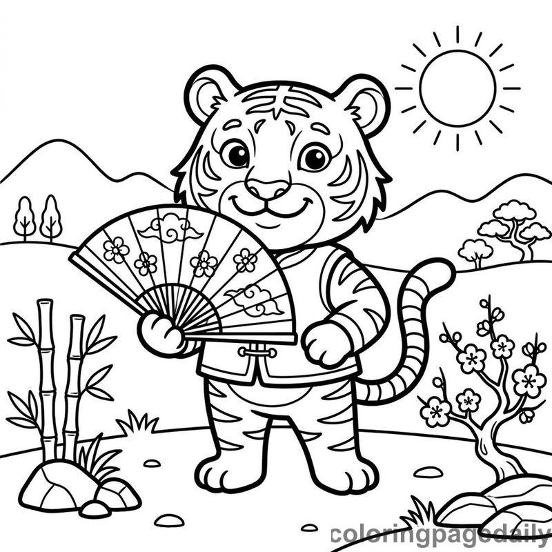 Zodiac Tiger With Fan - Colored reference example